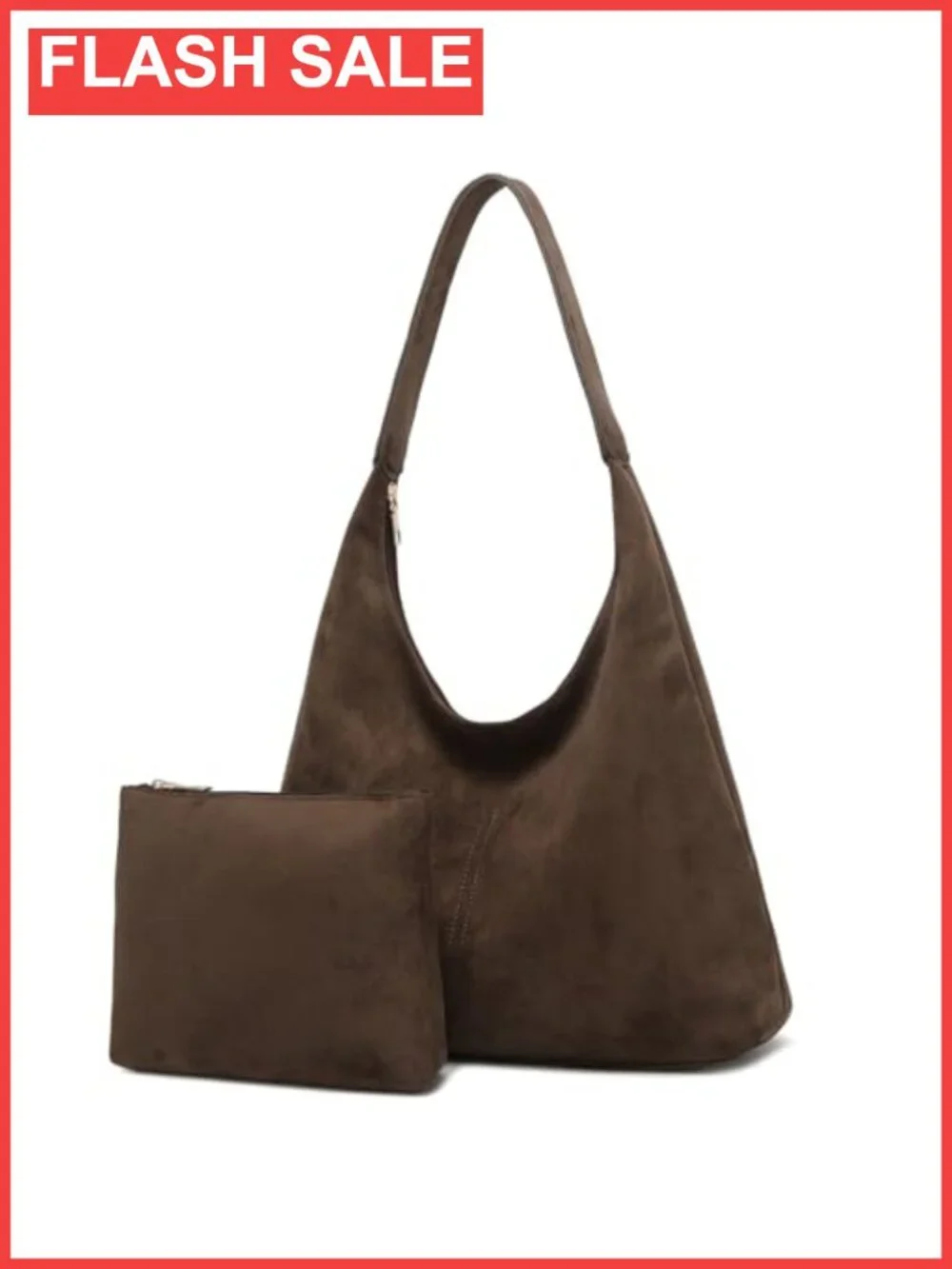 Faux Suede Slouchy Hobo Shoulder Bag Vegan Leather with Pouch